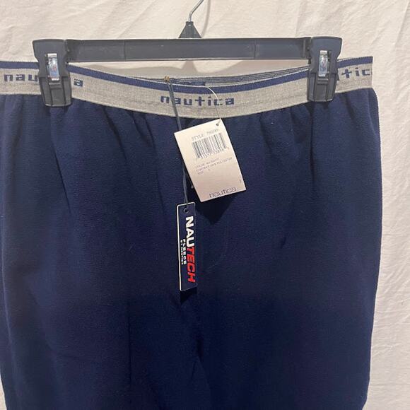 NWT VTG Y2K Nautica Sleepwear Pants Logo Navy Fleece Mens Size L - Picture 5 of 6